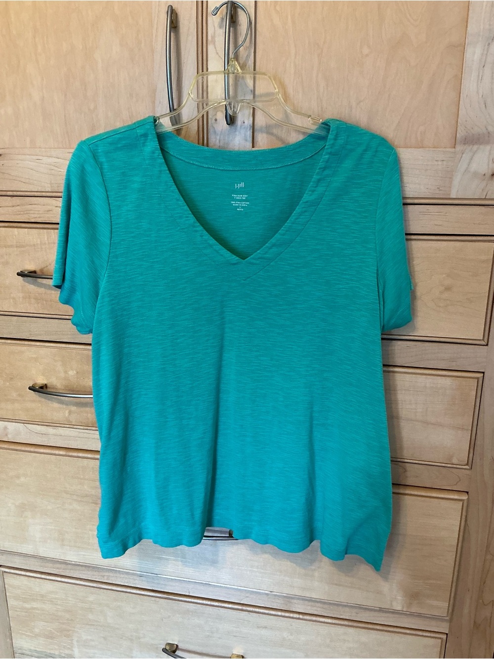 J. Jill Pima Cotton V-Neck Tee in Kelly Green short sleeve L petite